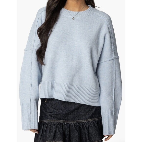 EDIKTED Shirley Oversized Knit Crewneck Sweater Light Blue Size Medium NWT NEW - Picture 9 of 11